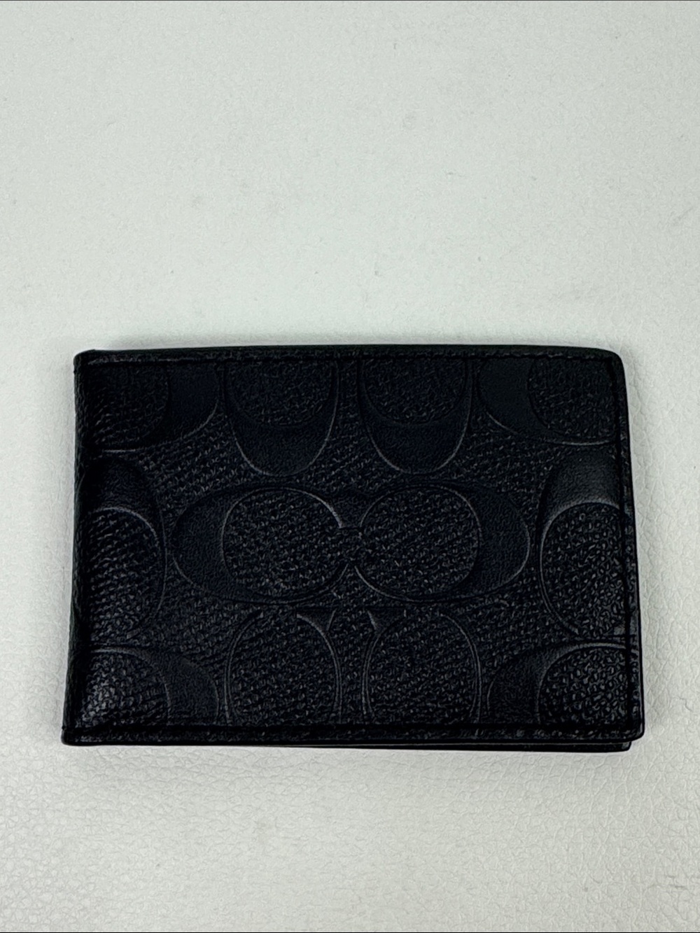Coach Black Embossed Signature Leather Card Holder wallet ID pocket New